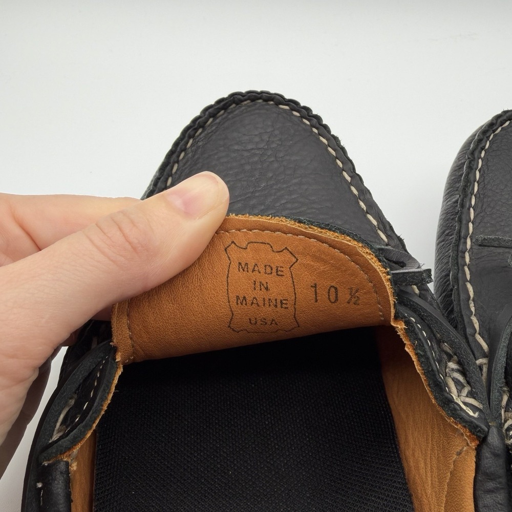 Easy Moc Mens Handmade In USA Black Leather Vibram Slip On Boat Shoe Sandal 10.5 - Picture 5 of 8
